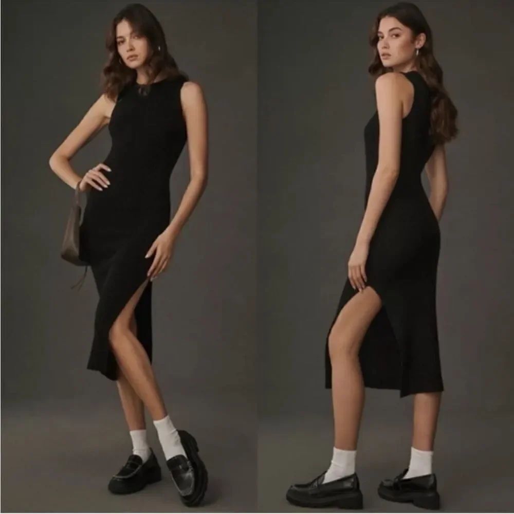 NWOT Reformation Basil Cashmere Sleeveless Sweater Dress in Black Woven Midi XS